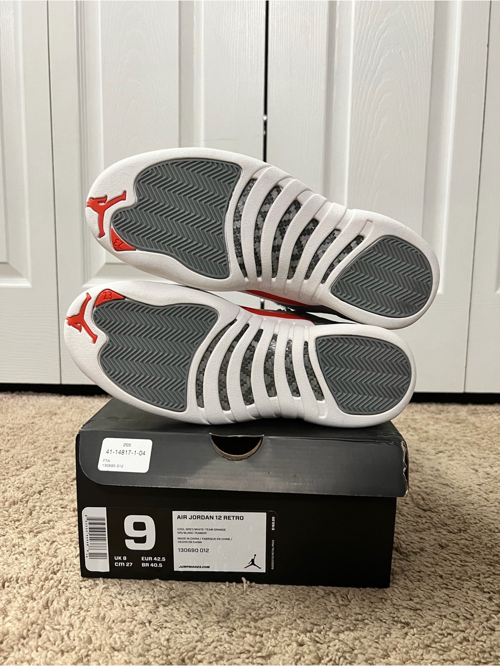 Nike Kids' Air Jordan 12 Retro Sneakers in White/Grey/Red